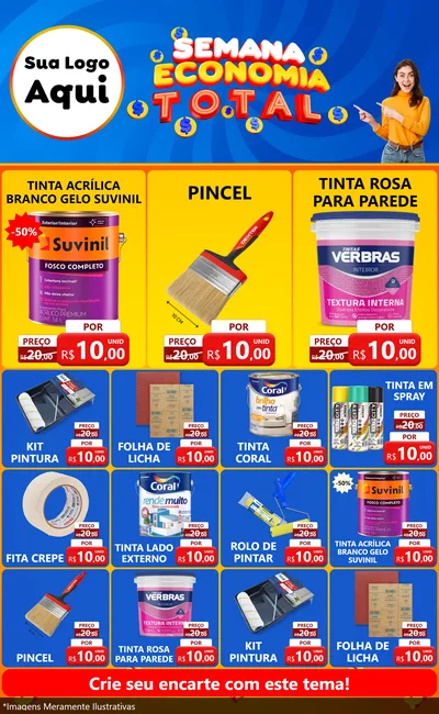 Modelo de Encarte para Encarte Grande com o tema Semana Economia Total para Tintas e Ferramentas