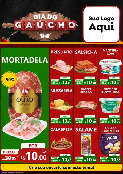 Modelo de Encarte para Encarte A4 Vertical com o tema Dia do Gaúcho para Frios e Laticínios