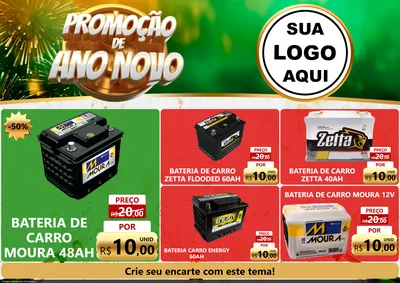 Modelo de Encarte para Encarte A4 Horizontal com o tema Promoção de Ano Novo para Baterias Elétricas