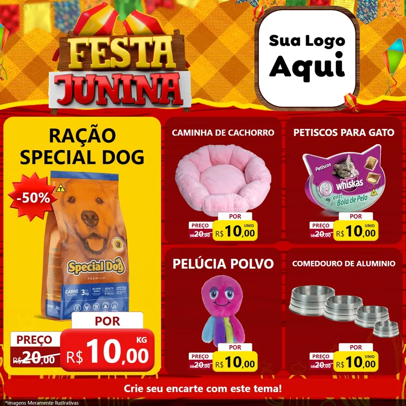 Modelo de Rede Social para Feed Facebook com o tema Festa Junina para Pet Shop