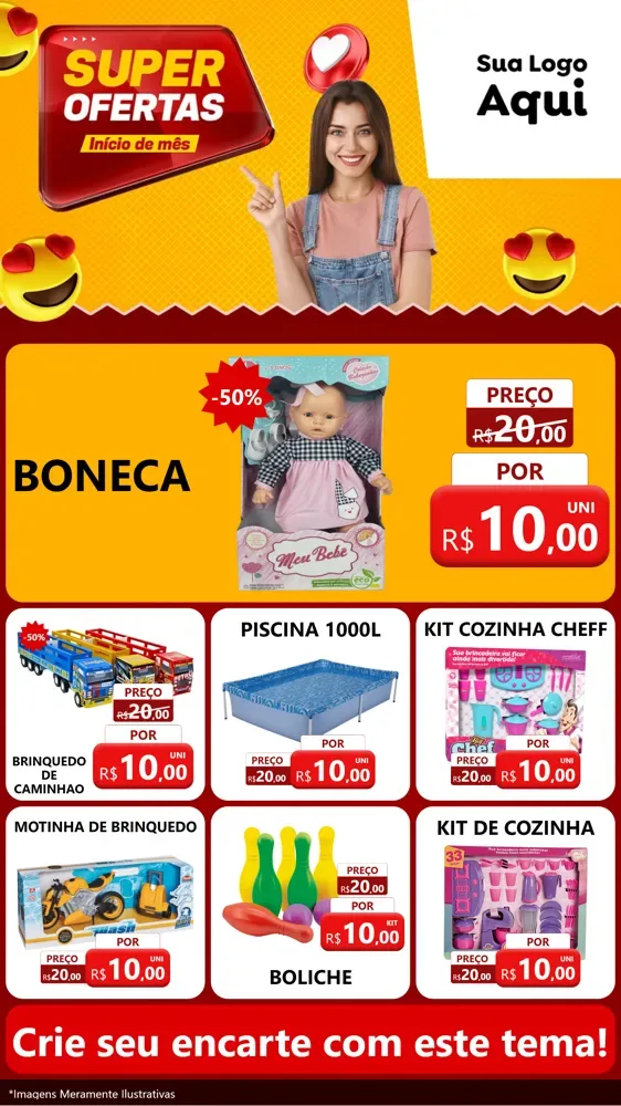 Modelo de Rede Social para Stories com o tema Super Ofertas Inicio De mês para Brinquedos