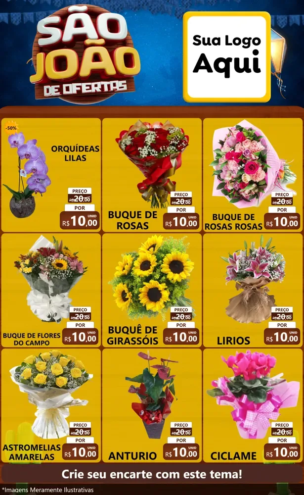 Modelo de Encarte para Encarte Grande com o tema São João Ofertas Imbatíveis! - Junina para Floricultura e jardim