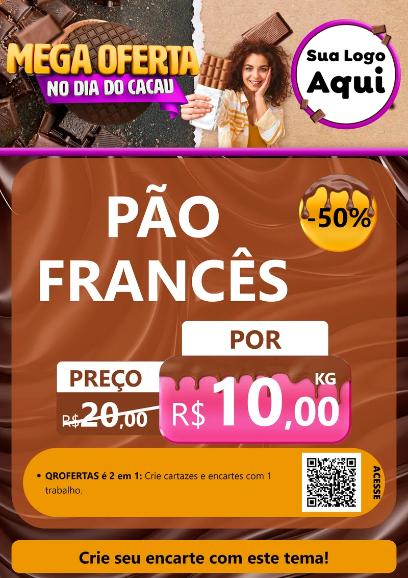 Modelo de Cartaz para Cartaz A4 Vertical com o tema Mega Oferta no Dia do Cacau para Padaria