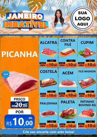 Modelo de Encarte para Encarte A4 Vertical com o tema Janeiro Imbatível para Açougue