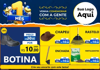 Modelo de Encarte para Encarte A4 Horizontal com o tema Um Mês de Aniversário para Agropecuária