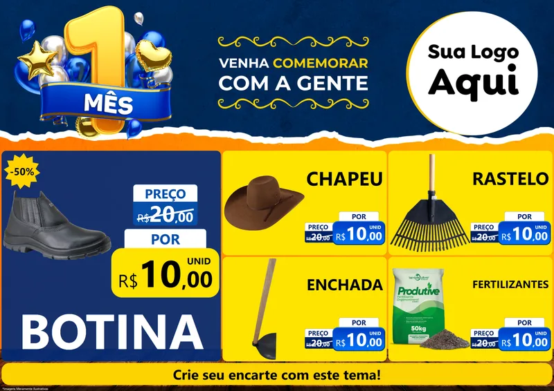Modelo de Encarte para Encarte A4 Horizontal com o tema Um Mês de Aniversário para Agropecuária
