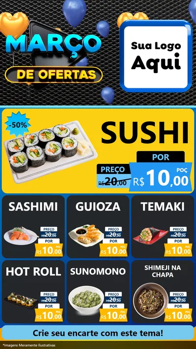 Modelo de Rede Social para Stories com o tema Março de Ofertas para Comida japonesa