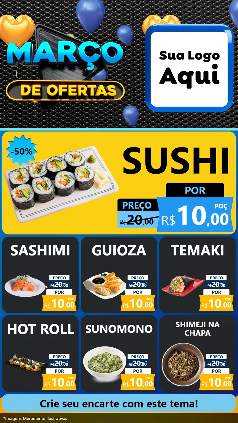 Modelo de Rede Social para Stories com o tema Março de Ofertas para Comida japonesa