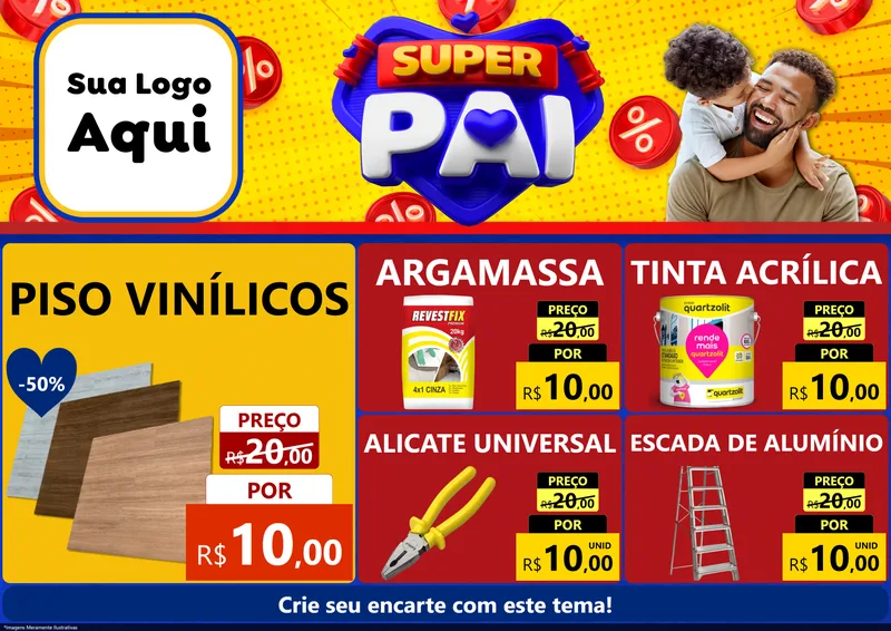 Modelo de Encarte para Encarte A4 Horizontal com o tema Super Pai para Material para Construção