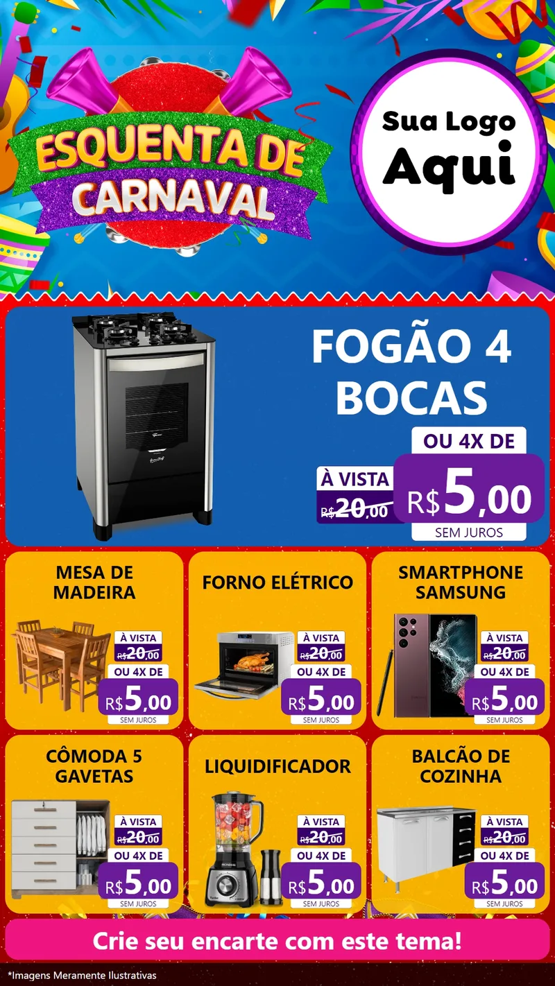 Modelo de Rede Social para Stories com o tema Esquenta de Carnaval para Móveis e Eletro