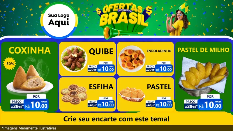 Modelo de TV para TV Horizontal com o tema Ofertas Semana do Brasil para Salgadaria