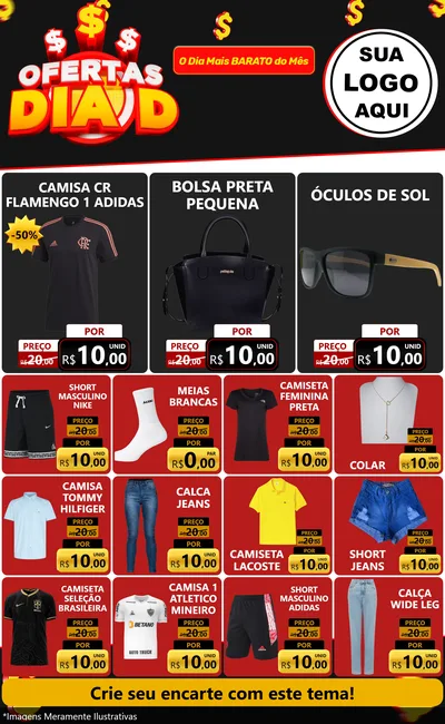 Modelo de Encarte para Encarte Grande com o tema Ofertas Dia D para Roupas e acessórios