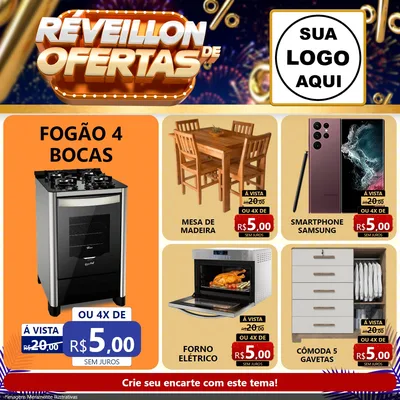 Modelo de Rede Social para Feed Facebook com o tema Réveillon de Ofertas para Móveis e Eletro