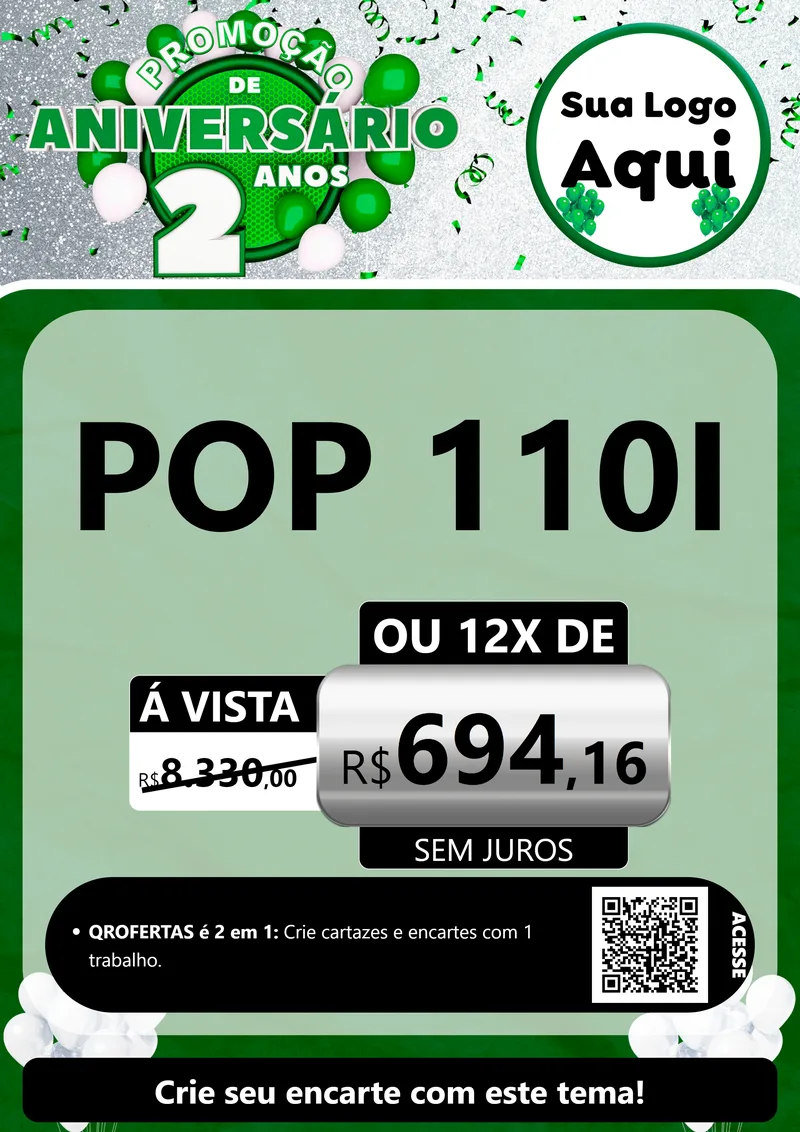 Modelo de Cartaz para Cartaz A4 Vertical com o tema Promoção de Aniversário - 2 Anos para Concessionaria de Motos