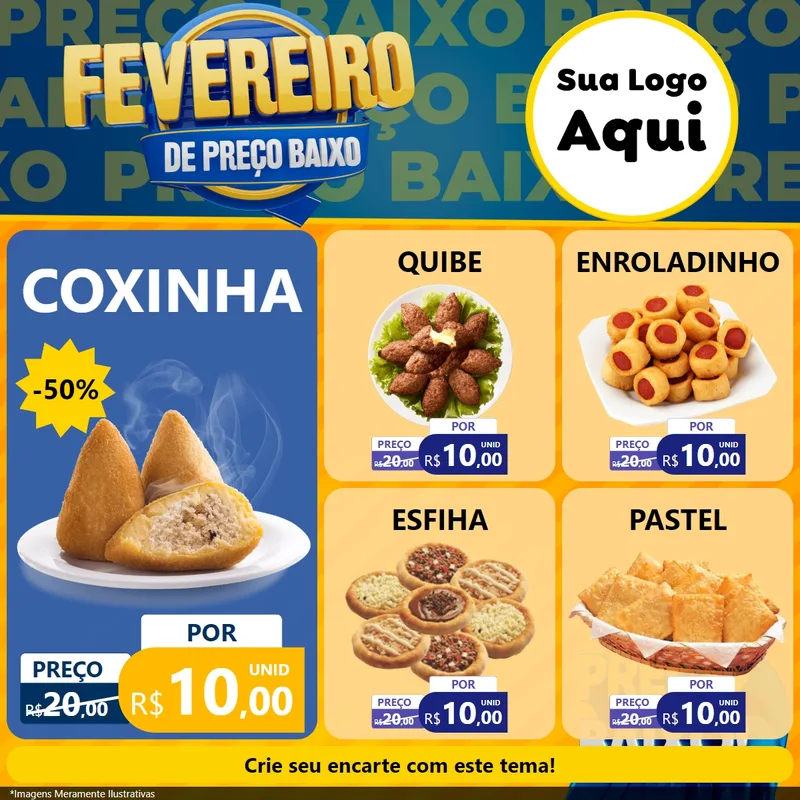 Modelo de Rede Social para Feed Facebook com o tema Fevereiro de Preço Baixo para Salgadaria