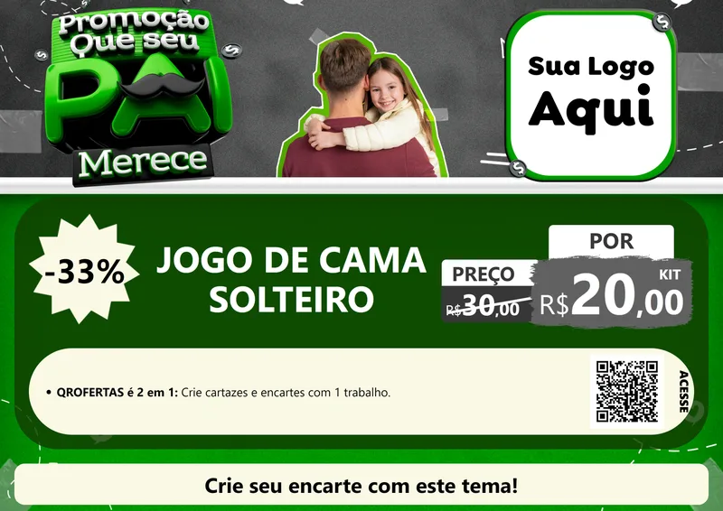 Modelo de Cartaz para Cartaz A4 Horizontal com o tema Promoção Que seu Pai Merece para Cama, Mesa e Banho