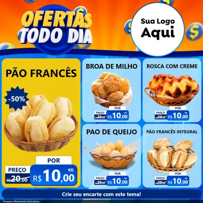 Modelo de Rede Social para Feed Facebook com o tema Ofertas Todo Dia para Padaria