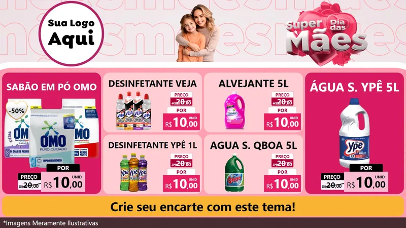 Modelo de TV para TV Horizontal com o tema Super Dia Das Mães para Produtos de Limpeza