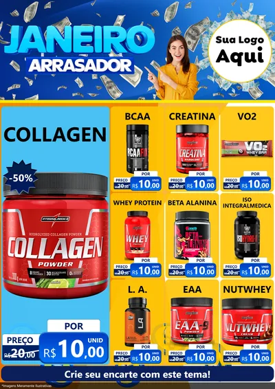 Modelo de Encarte para Encarte A4 Vertical com o tema Janeiro Arrasador para Suplementos alimentares