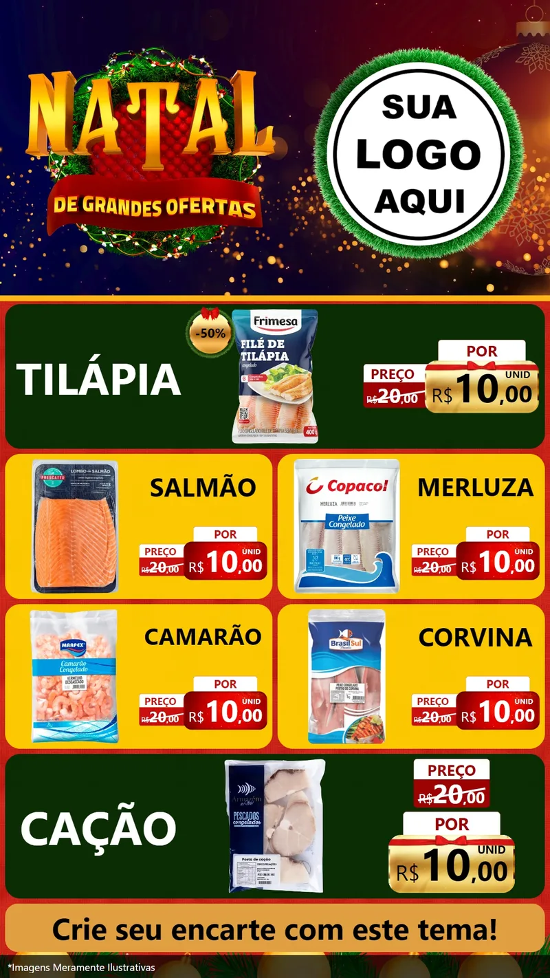 Modelo de TV para TV Vertical com o tema Natal de Grandes Ofertas para Peixaria