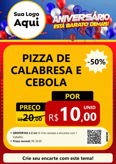 Modelo de Cartaz para Cartaz A4 Vertical com o tema Aniversário para Pizzaria