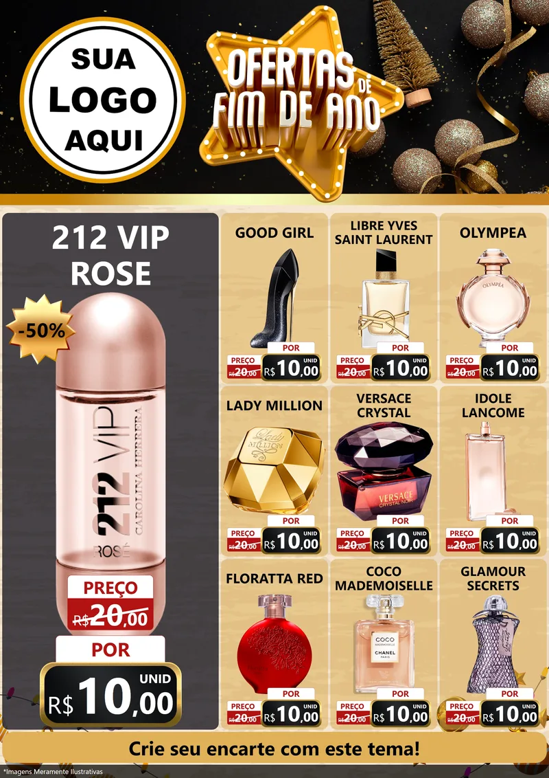 Modelo de Encarte para Encarte A4 Vertical com o tema Ofertas de Fim de Ano para Perfumes