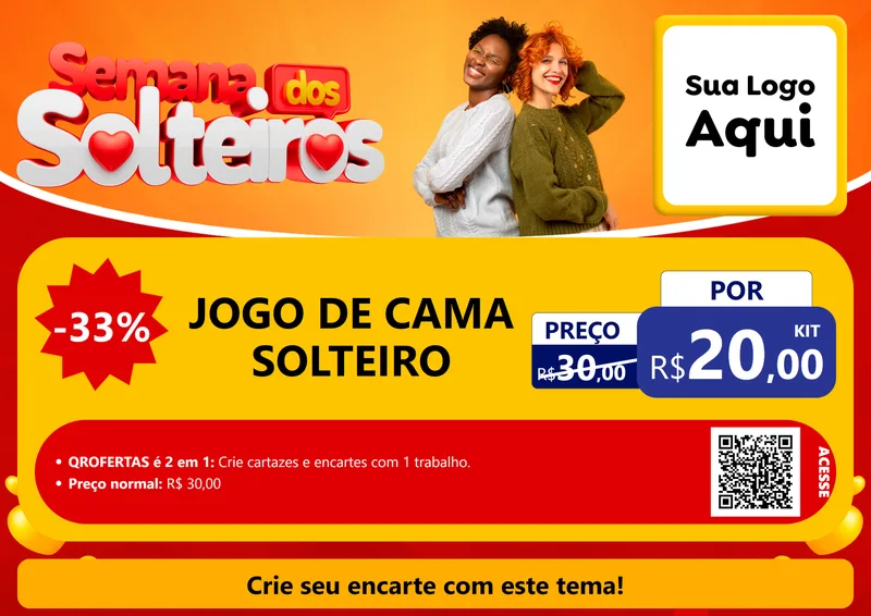 Modelo de Cartaz para Cartaz A4 Horizontal com o tema Semana dos Solteiros para Cama, Mesa e Banho
