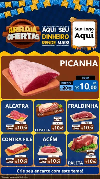 Modelo de Rede Social para Stories com o tema Arraiá de Ofertas - Junina para Açougue