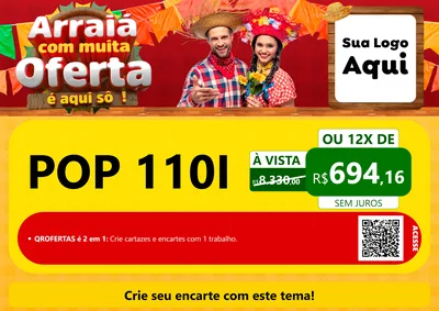 Modelo de Cartaz para Cartaz A4 Horizontal com o tema Arraiá Com Muita Oferta - É Aqui Sô! para Concessionaria de Motos