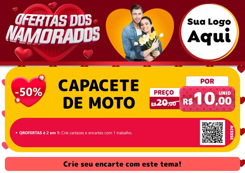 Modelo de Cartaz para Cartaz A4 Horizontal com o tema Ofertas Dos Namorados para Moto peças