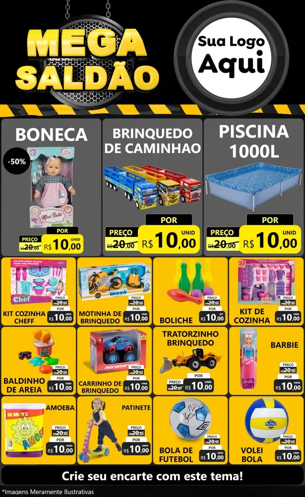 Modelo de Encarte para Encarte Grande com o tema Mega Saldão para Brinquedos