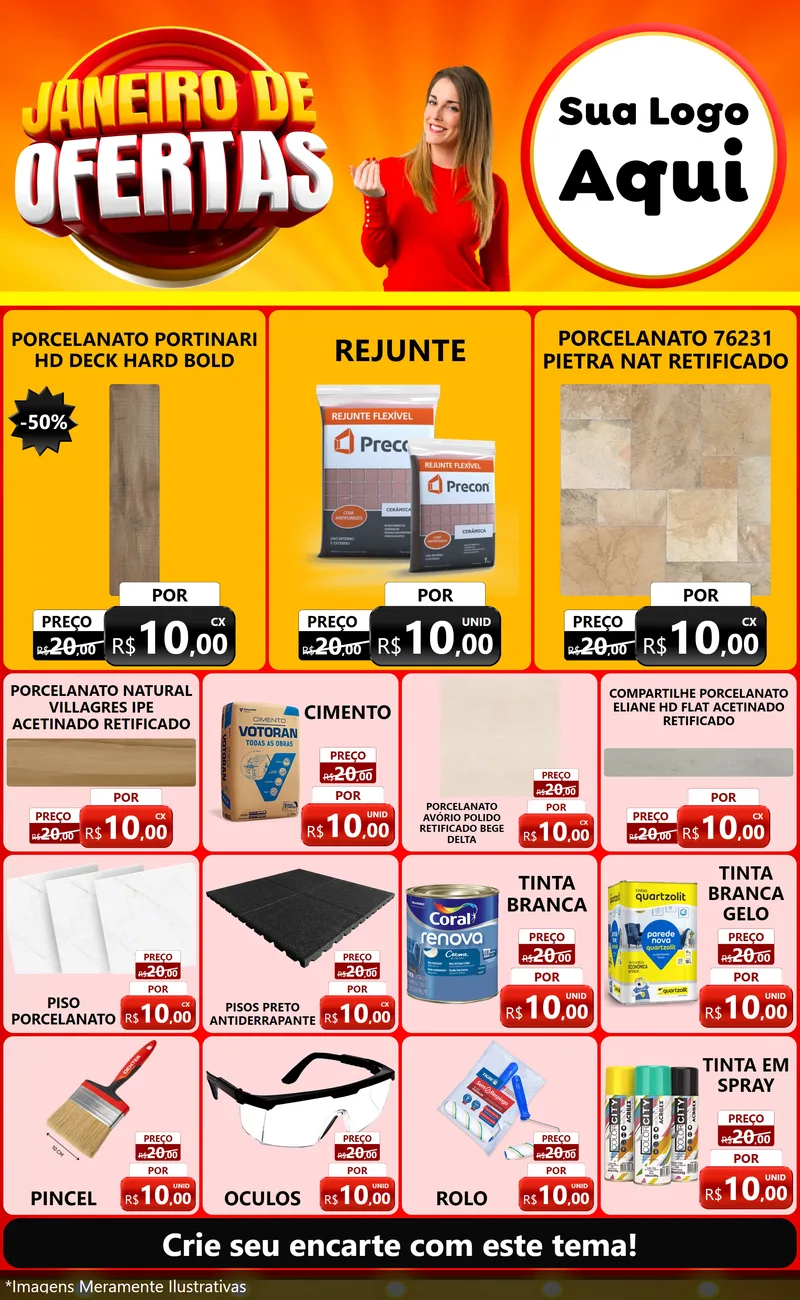 Modelo de Encarte para Encarte Grande com o tema Janeiro de Ofertas para Pisos e revestimentos