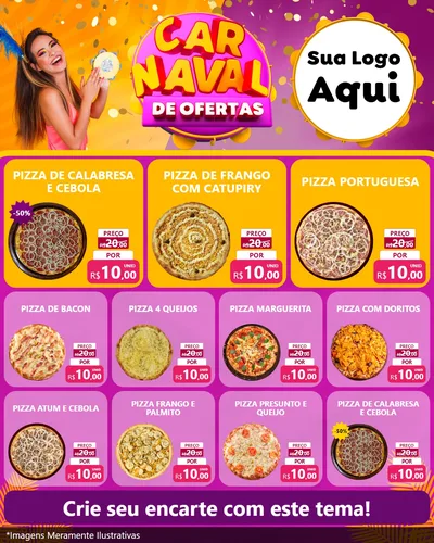 Modelo de Rede Social para Feed Instagram com o tema Carnaval de Ofertas para Pizzaria