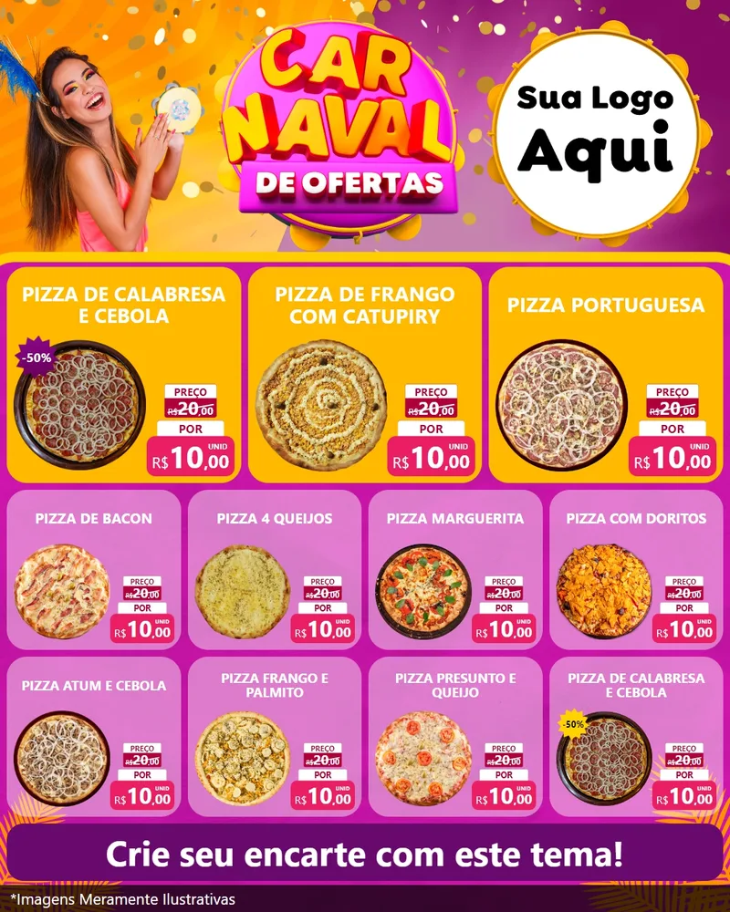 Modelo de Rede Social para Feed Instagram com o tema Carnaval de Ofertas para Pizzaria