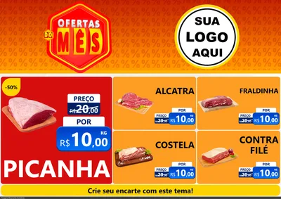 Modelo de Encarte para Encarte A4 Horizontal com o tema Ofertas do Mês para Açougue