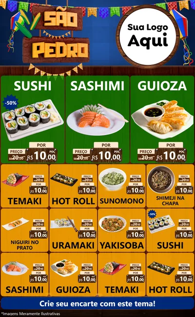 Modelo de Encarte para Encarte Grande com o tema São Pedro para Comida japonesa