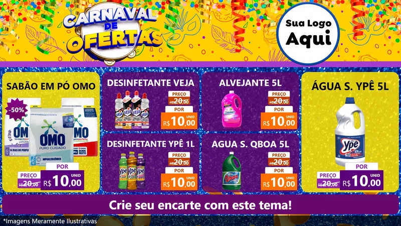 Modelo de TV para TV Horizontal com o tema Carnaval de Ofertas para Produtos de Limpeza