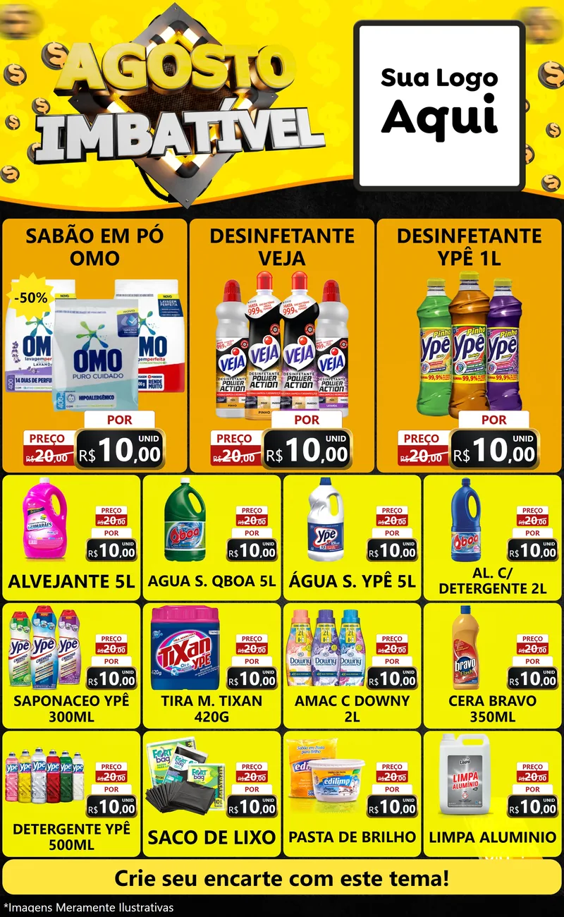 Modelo de Encarte para Encarte Grande com o tema Agosto Imbatível para Produtos de Limpeza