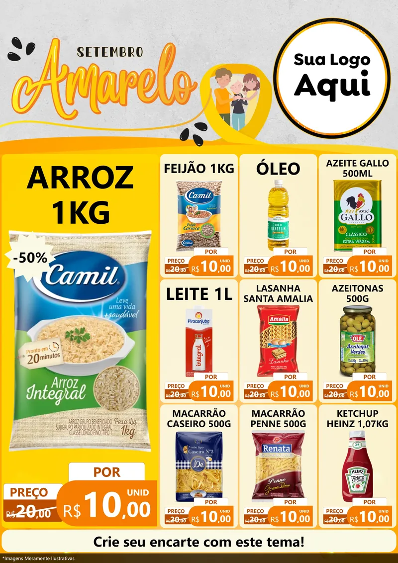 Modelo de Encarte para Encarte A4 Vertical com o tema Setembro Amarelo para Supermercado