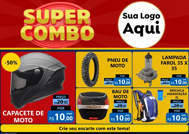 Modelo de Encarte para Encarte A4 Horizontal com o tema Super Combo para Moto peças