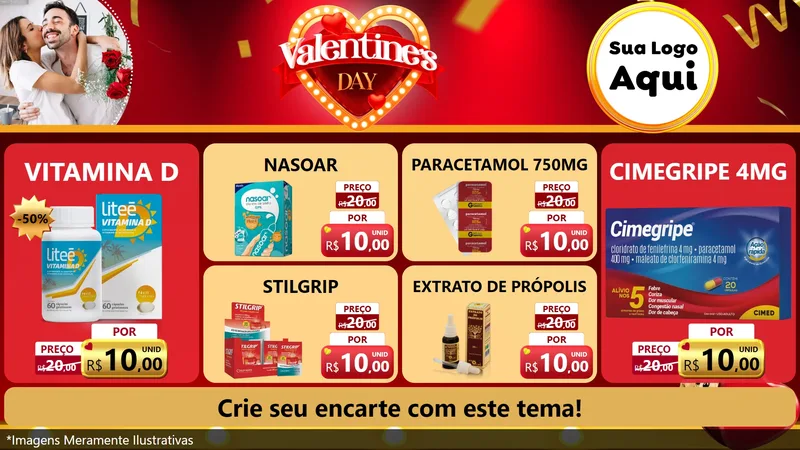 Modelo de TV para TV Horizontal com o tema Valentine's Day para Farmácia