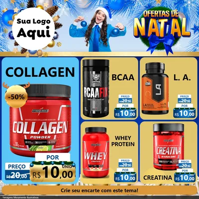 Modelo de Rede Social para Feed Facebook com o tema Ofertas de Natal para Suplementos alimentares