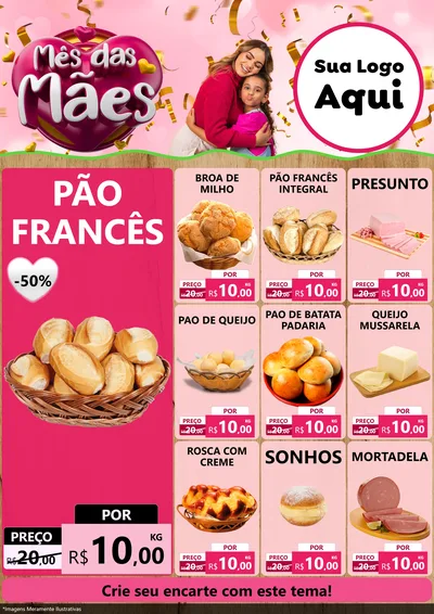 Modelo de Encarte para Encarte A4 Vertical com o tema Mês das Mães para Padaria
