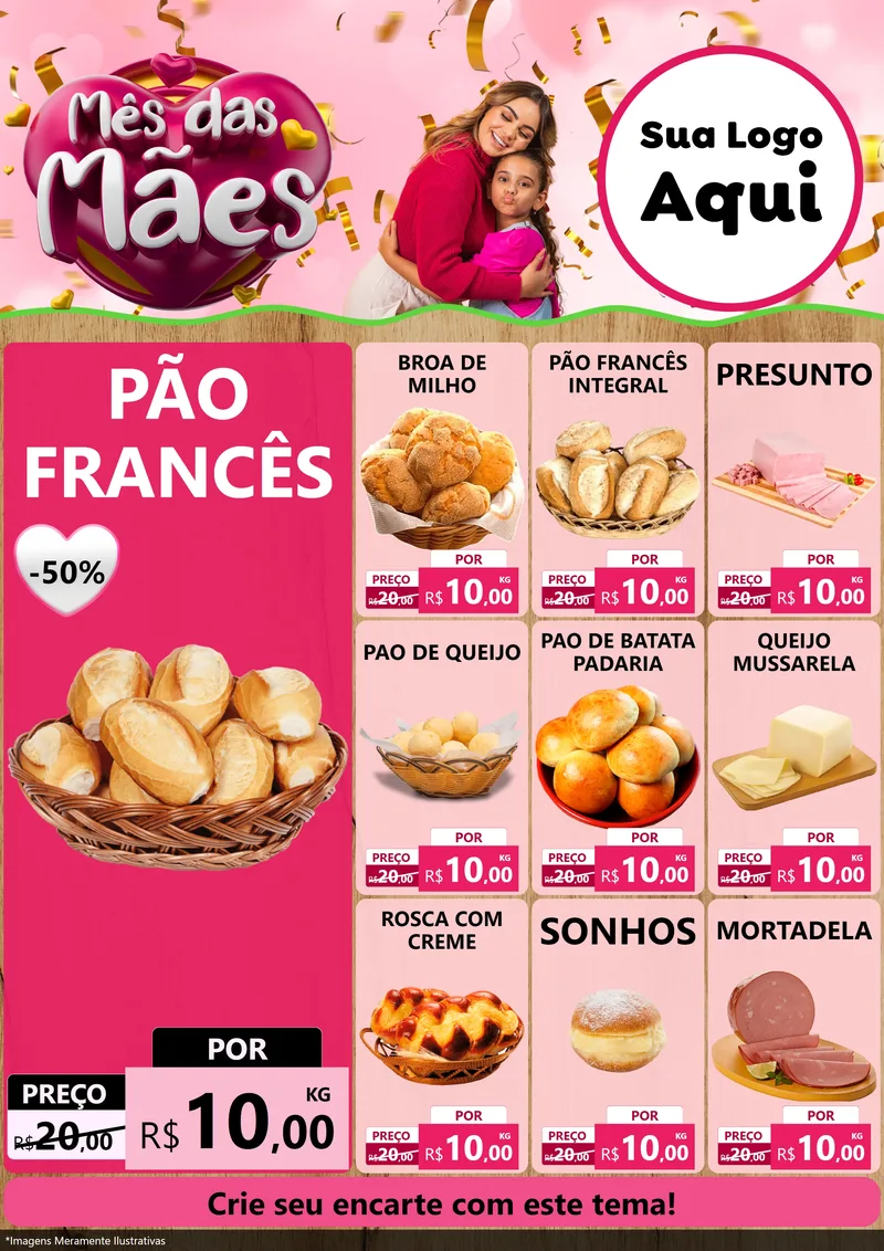 Modelo de Encarte para Encarte A4 Vertical com o tema Mês das Mães para Padaria