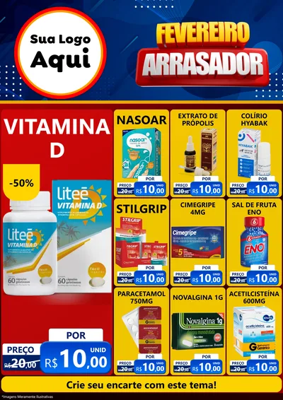 Modelo de Encarte para Encarte A4 Vertical com o tema Fevereiro Arrasador para Farmácia
