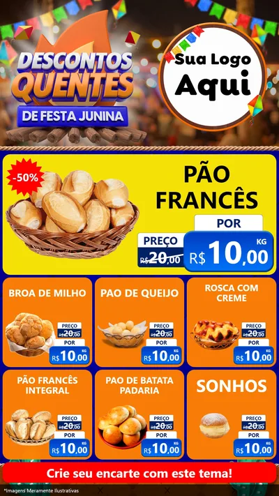 Modelo de Rede Social para Stories com o tema Descontos Quentes de Festa Junina para Padaria