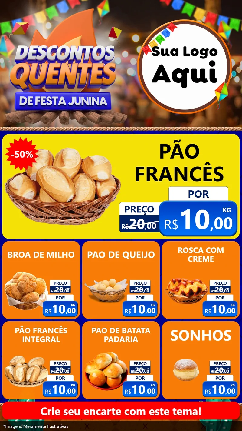Modelo de Rede Social para Stories com o tema Descontos Quentes de Festa Junina para Padaria