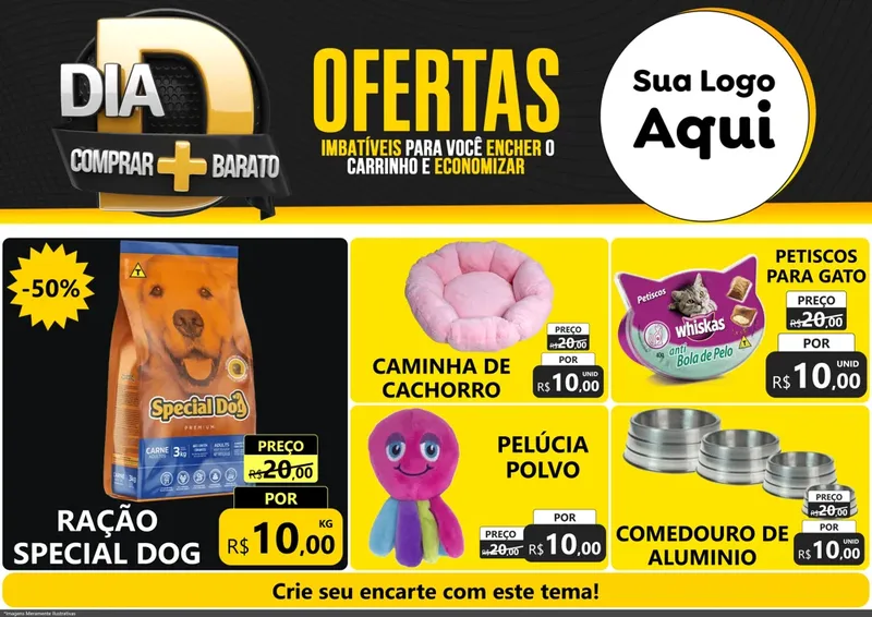 Modelo de Encarte para Encarte A4 Horizontal com o tema Dia D Mais Economia para Pet Shop