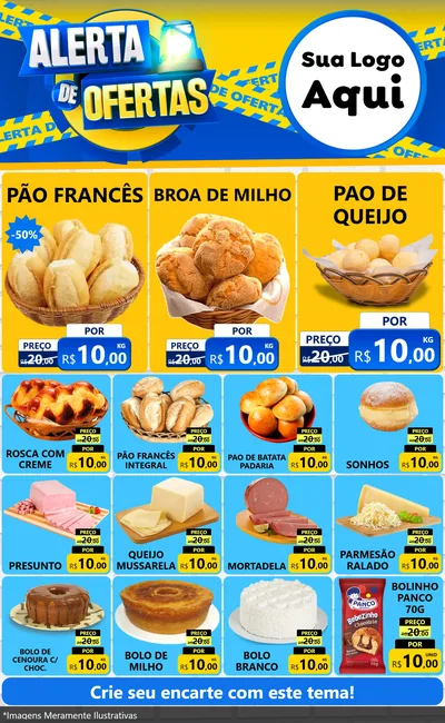 Modelo de Encarte para Encarte Grande com o tema Alerta de Ofertas para Padaria