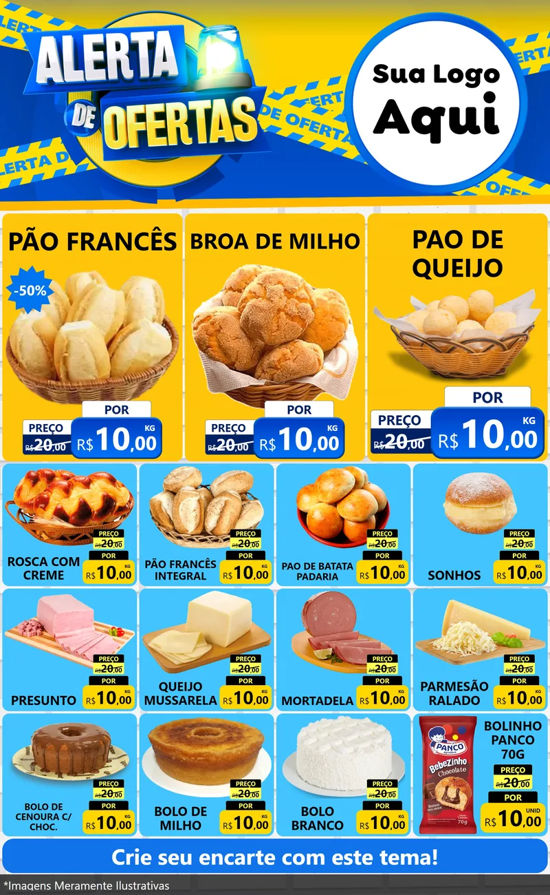 Modelo de Encarte para Encarte Grande com o tema Alerta de Ofertas para Padaria